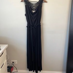 London Times high low tank dress with crochet shoulder detail